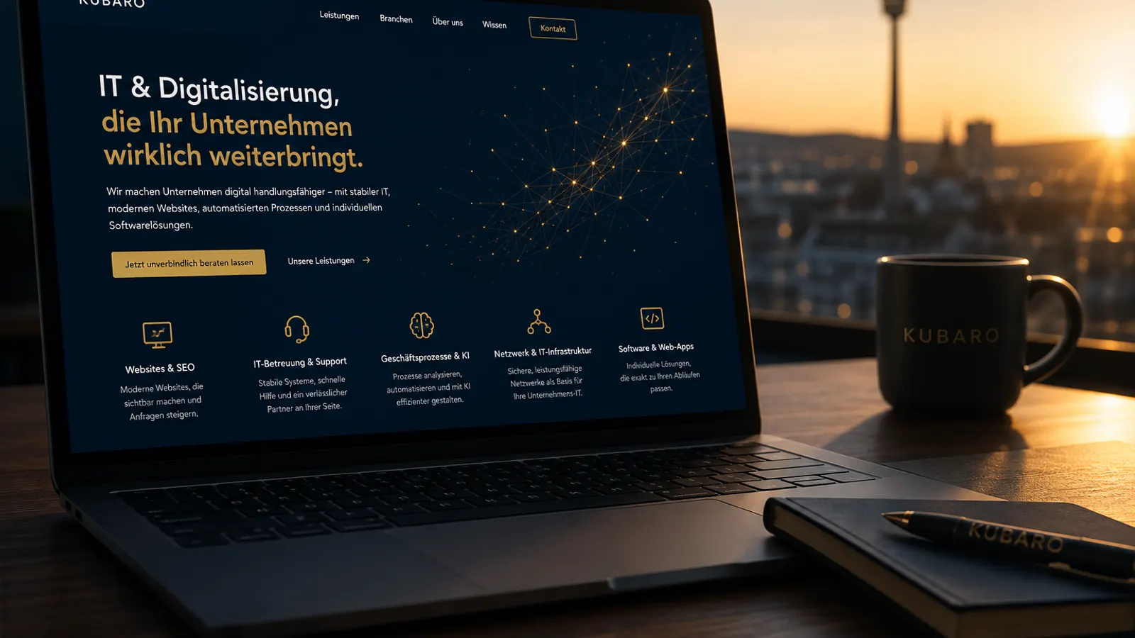 Abstraktes Suchsignal über einer Linienstruktur — Symbolbild Sichtbarkeit im Web