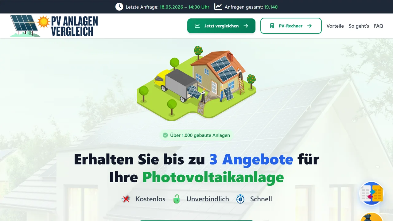 Vorschau des PV-Anlagen-Vergleichsportals